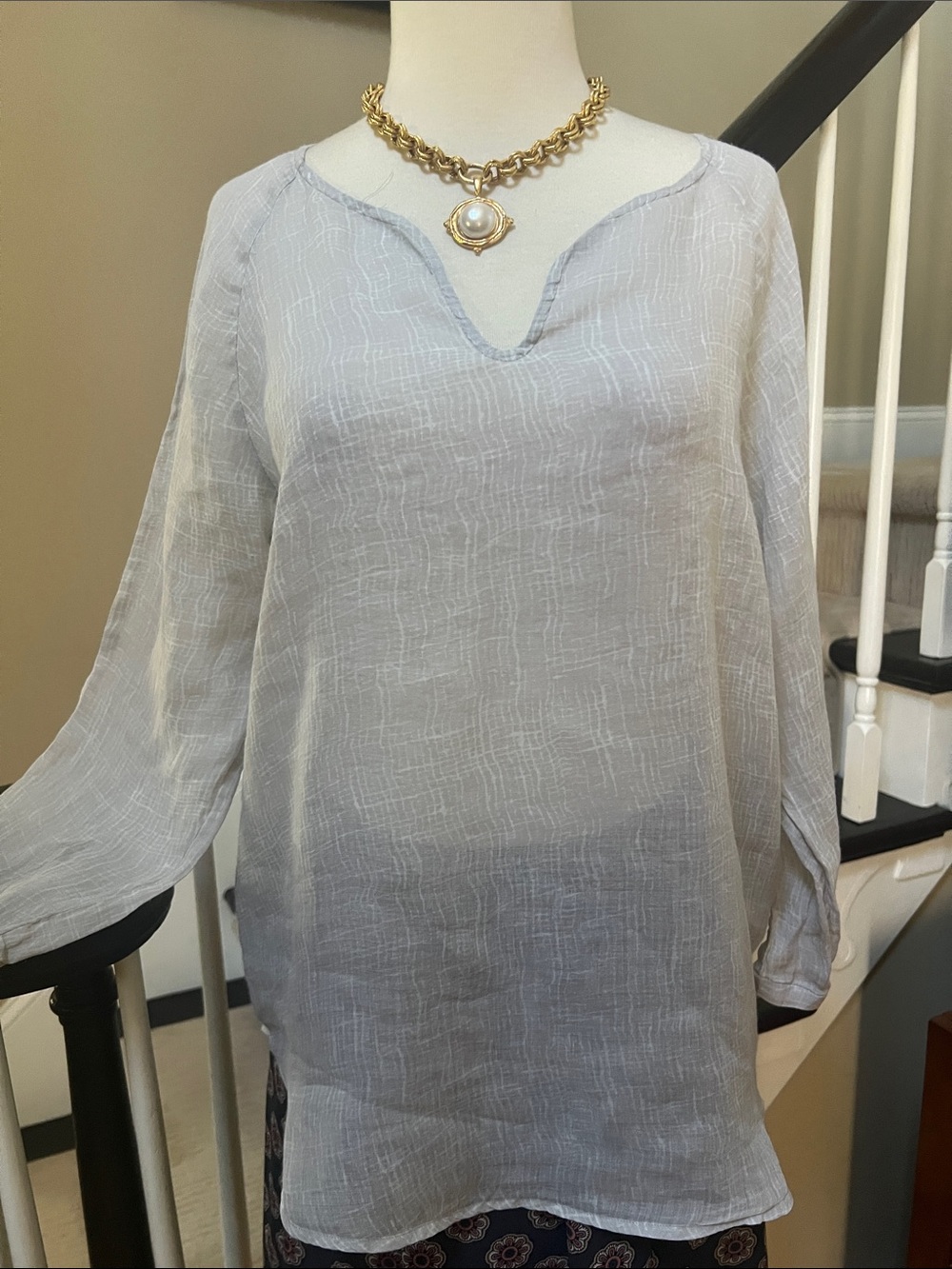 Eileen Fisher Light Gray Gauzy Long-Sleeve Tunic